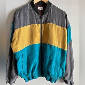 VINTAGE 80s Arnold Colorblock Windbreaker Jacket - Teal Yellow Gray - Size M